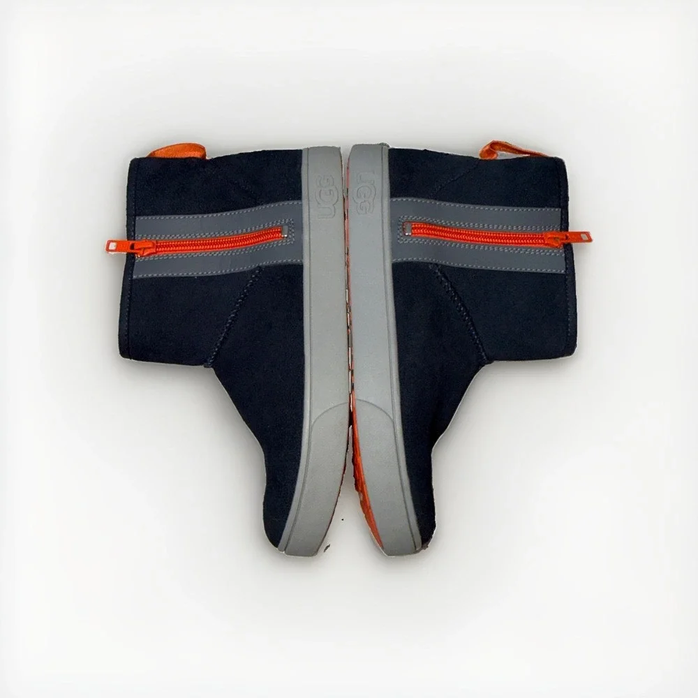UGG Kids Classic Adler Side Zip Navy Blue Orange Suede Boots 1103641K Size 5Y